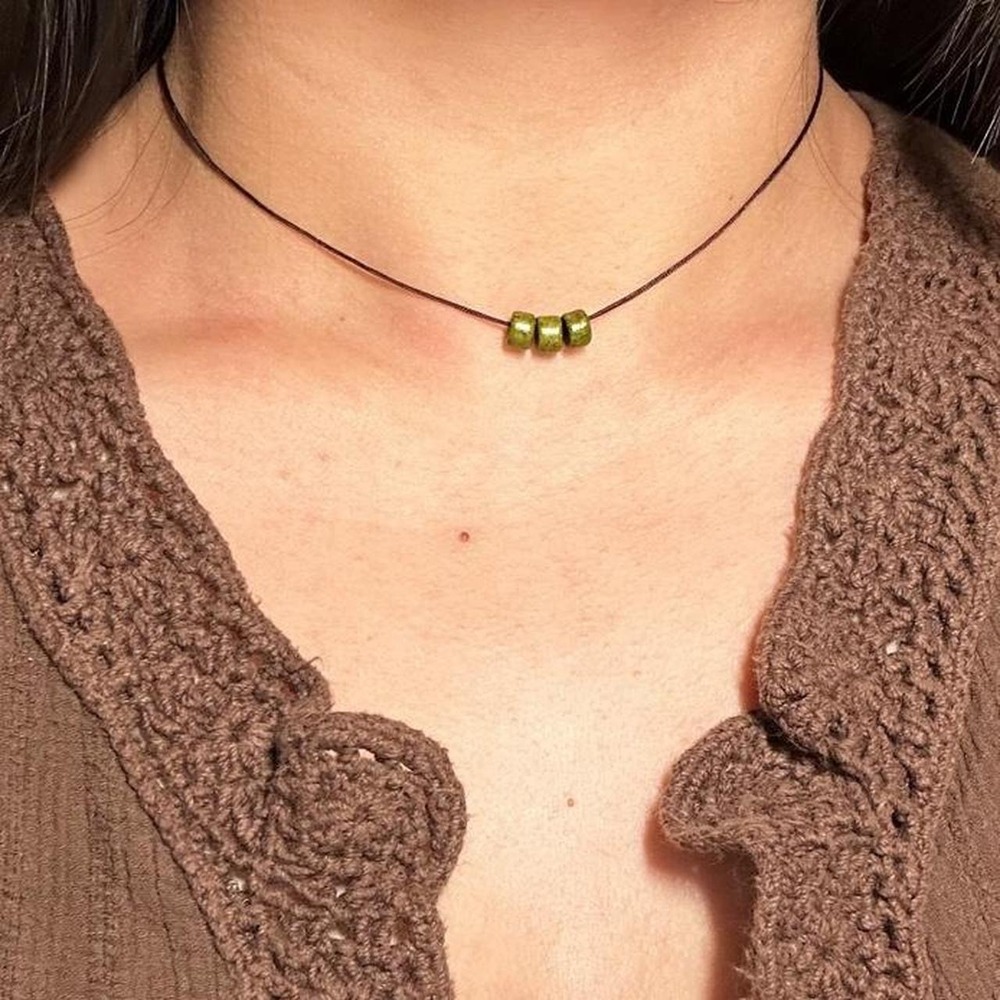 Sage green earthy boho dainty cord necklace whimsy fairycore cottagecore